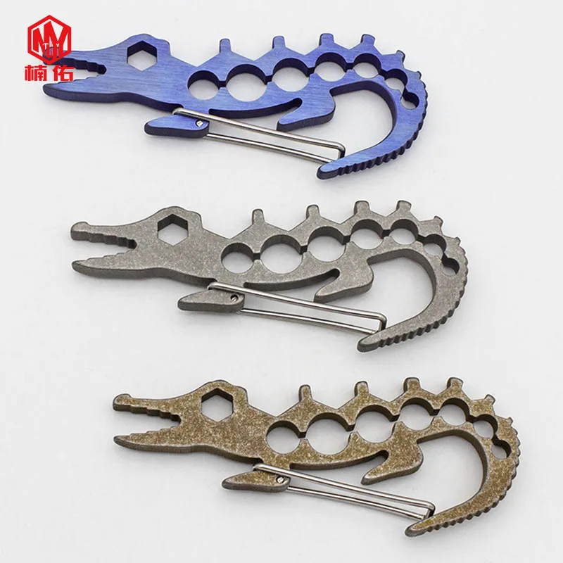 1PC Outdoor Multifunction EDC Tool Multitool Portable Titanium Alloy Crocodile Shape Opener Wrench Keychain Combination Tool