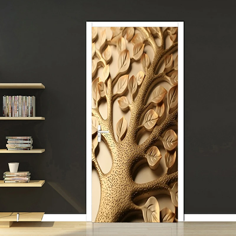 

Retro Creative Style 3D Stereoscopic Gold Leaves Door Decoration Sticker Art for Living Room Bedroom PVC Self-adhesive Stickers