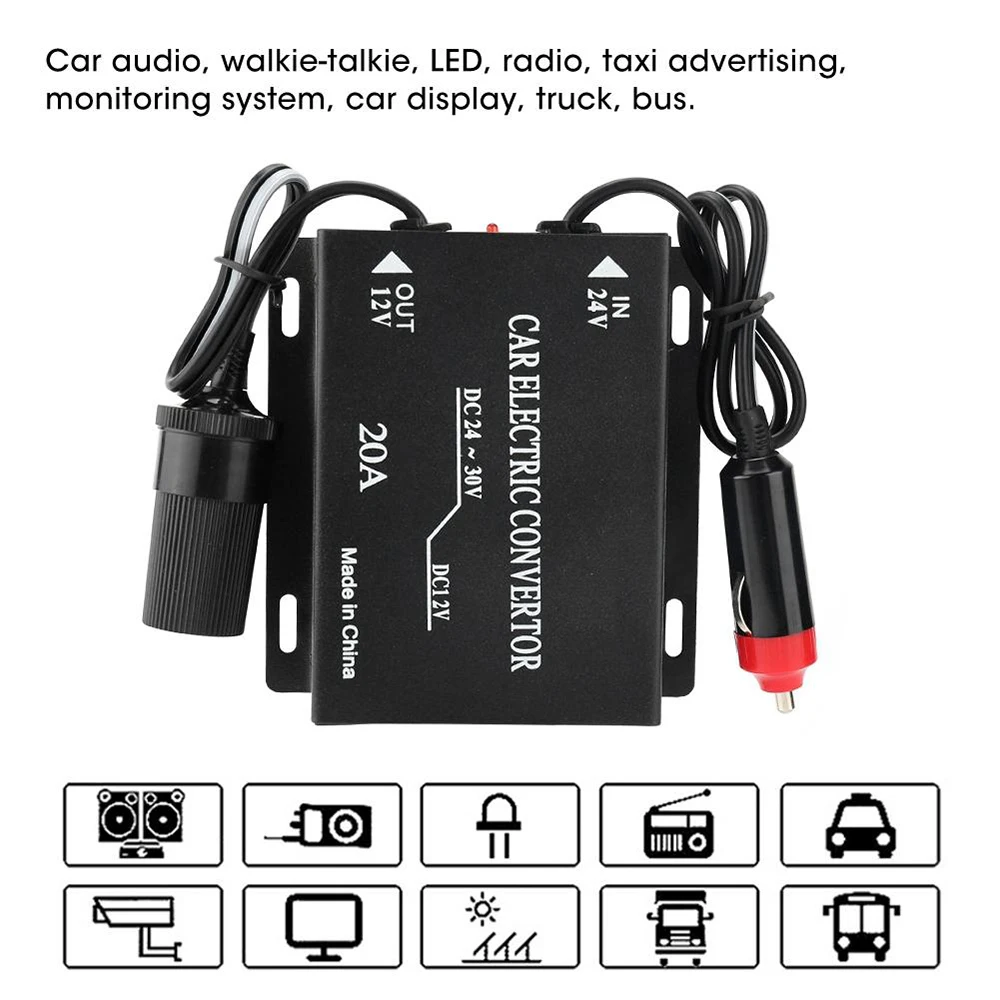 20A 24V To 12V Cigarette Lighter Type Car Power Supply Converter Step Down Transformer Cargador Coche Carga Rapida Usb Coche