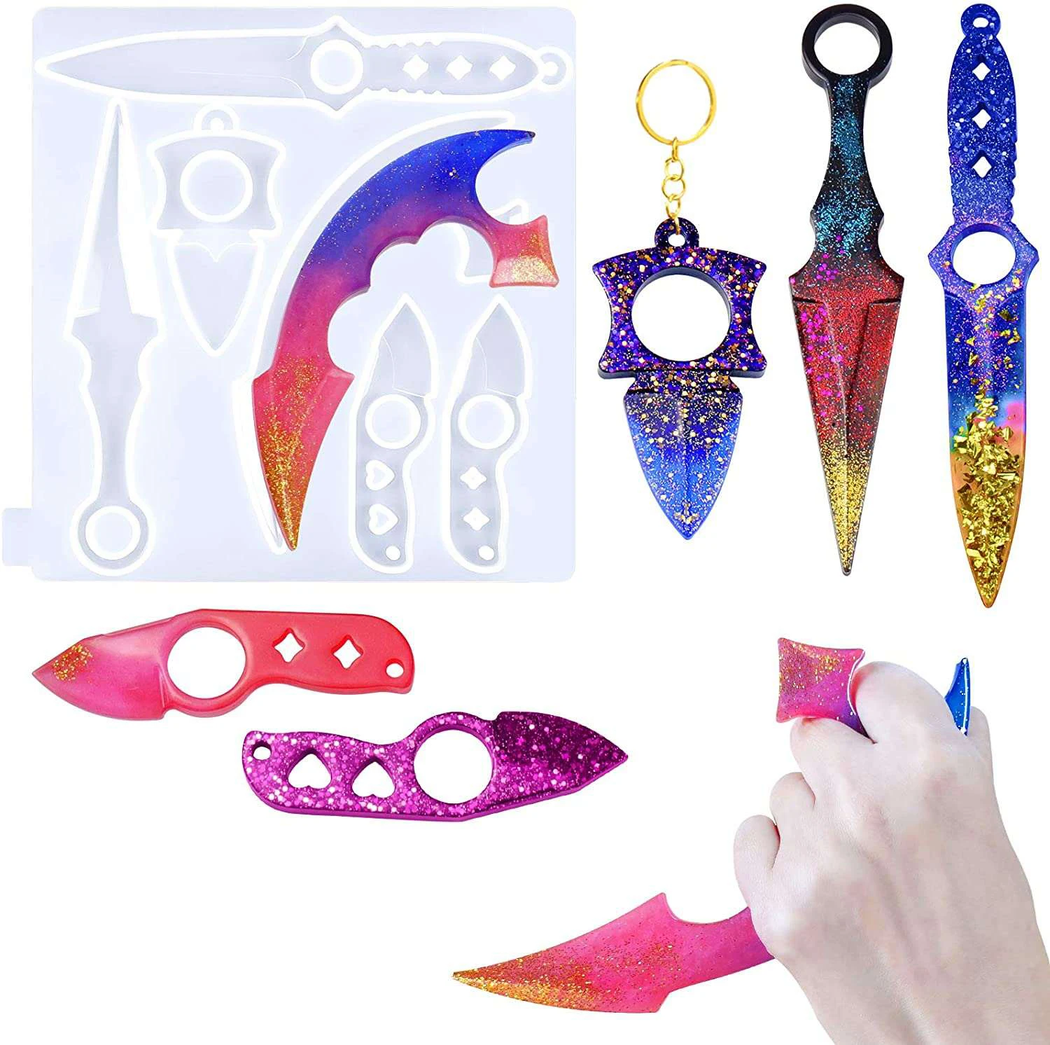 M0028 Self Defense Dagger Keychain Resin Mold Anti-Wolf Weapons Sword Epoxy Casting Silicone Mould Defend Knife Mold Craft