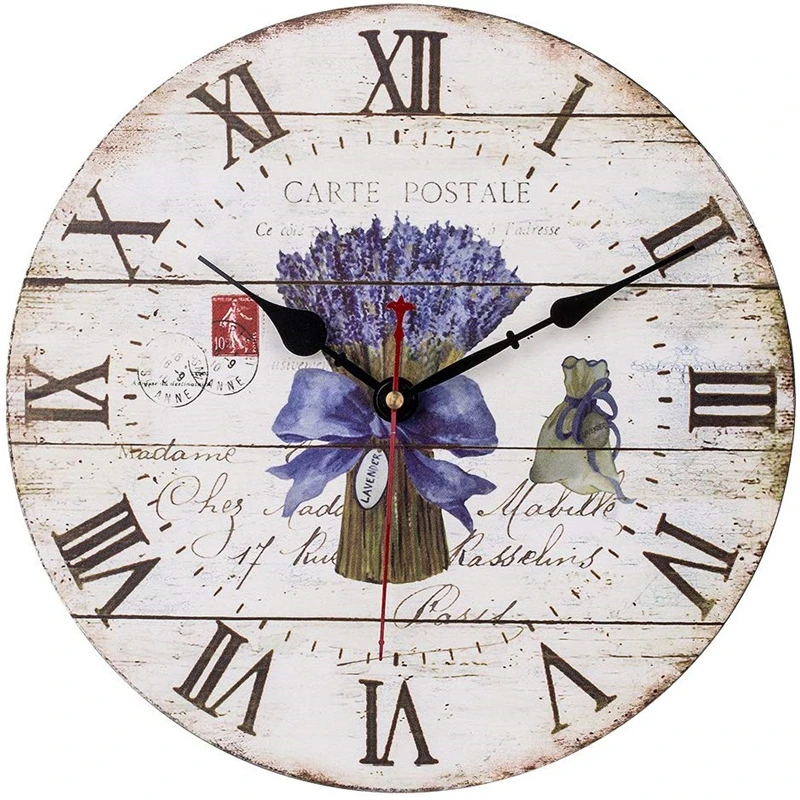 Handmade Antique Lavender Roman Numeral Silent Wood Art Wall Clock