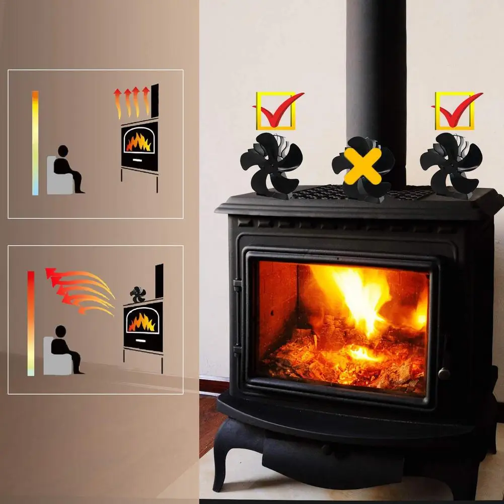 Ventilador de estufa de 5 hélices, ventiladores de chimenea silenciosos para el hogar, ventiladores de calefacción de chimenea de potencia térmica de alta eficiencia para el hogar