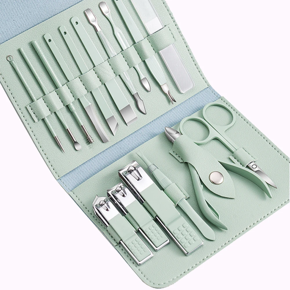 

16pcs Manicure Set With PU Leather Case Nail Clippers Kit Pedicure Care Tools Nail Care Scissors Clippers Trimmer Nail Art Tools