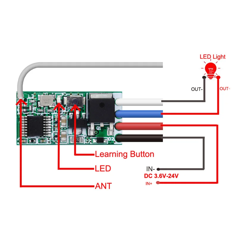 433.92Mhz Universal Wireless DC 3.6V 6V 12V 24V Remote Control Switch 1 CH RF Relay Receiver On Off Button LED Light Controller