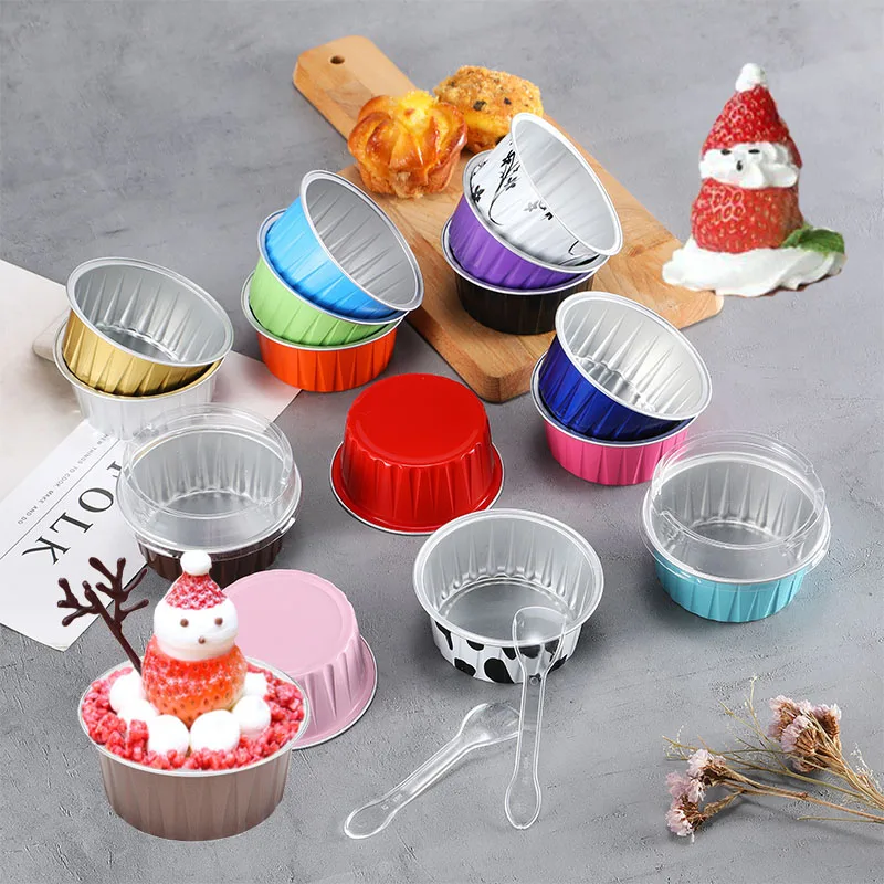 Aluminum Foil Cake Box, Disposable Tin Cup, Cow Egg Tart Toasted Cup, Round Cheese Pudding Tool, Heat Resistant Cake Mould