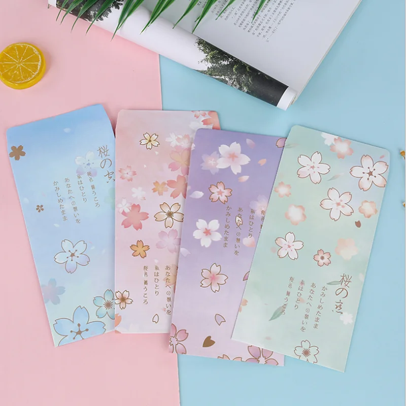 4pcs Cute Sakura Envelope Set Office Message Writing European Country Style Envelope Letter Paper School Stationery Supplies