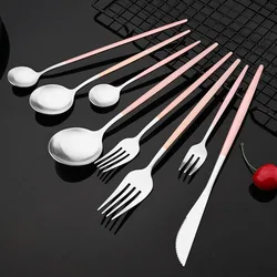 Pink Gold Western Tableware Dinner Knife Fork Spoon Teaspoon Flatware Cutlery Set Stainless Steel Home Dinner Dinnerware Set