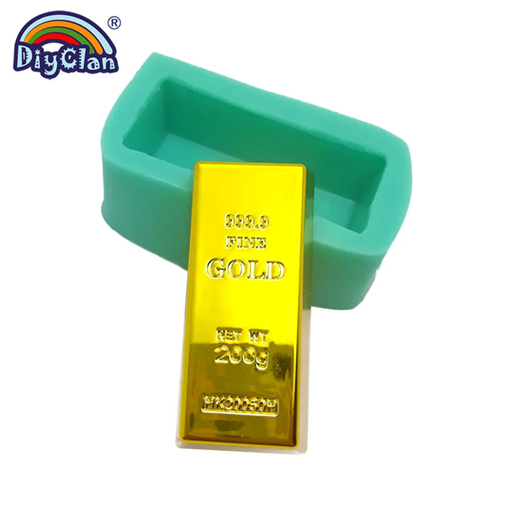 999.9 Gold Brick Shape Silicone Cake Mold Chocolate Handmade Soap Candle Gold Bar Shape Form F0964JT