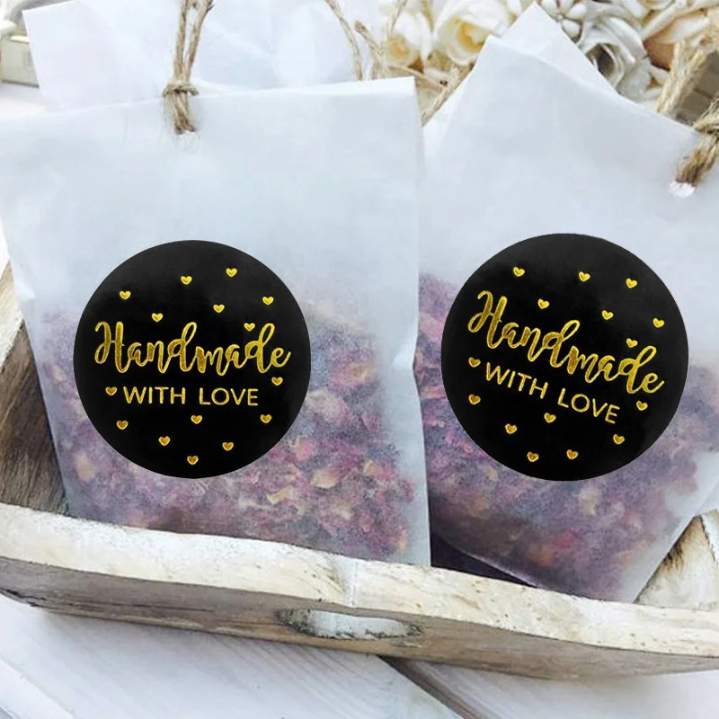 500pcs Handmade with Love Stickers Baking Label Wedding Sticker Party Label Decoration Envelope Seal Stationery Black Sticker