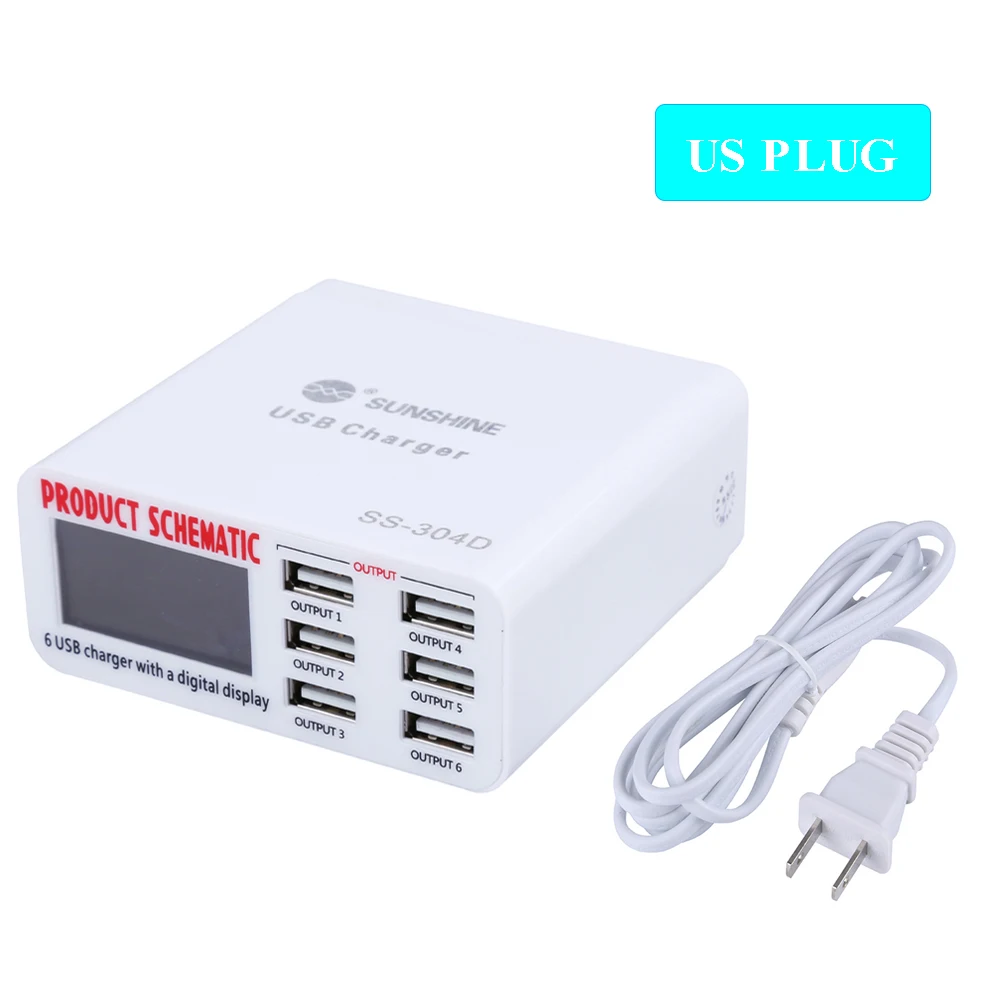 100V-240V Phone Repair Tools 6 Port USB Fast Charger With LCD Display for iPhone iPad Samsung Mobile Phone Repair Tool