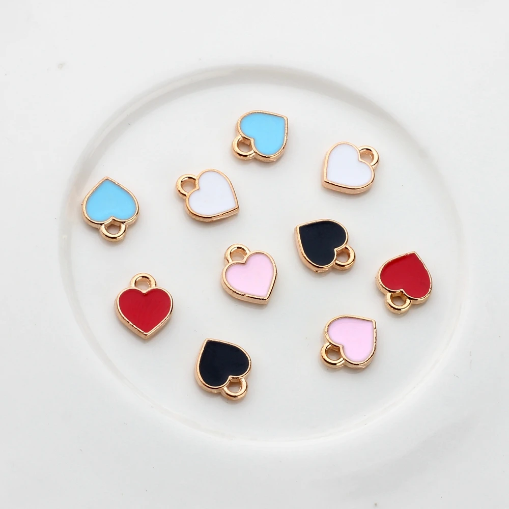 Zinc Alloy Enamel Charms Mini Sweet Love Heart Charms 50pcs/lot  For DIY Fashion Jewelry Making Accessories