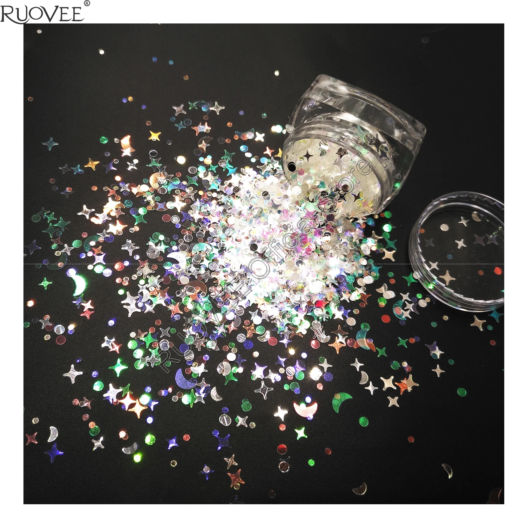 Mix Maan Sterren Iriserende Wit Zilver Met Kleurrijke Licht Tint Nail Glitter Vorm Voor Kerst Craft Facepaint Make Art Jar