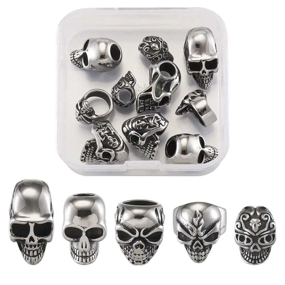 

10pcs/box 304 Stainless Steel Skull European Large Hole Beads for jewelry making Bracelet Necklace,54x53x20mm