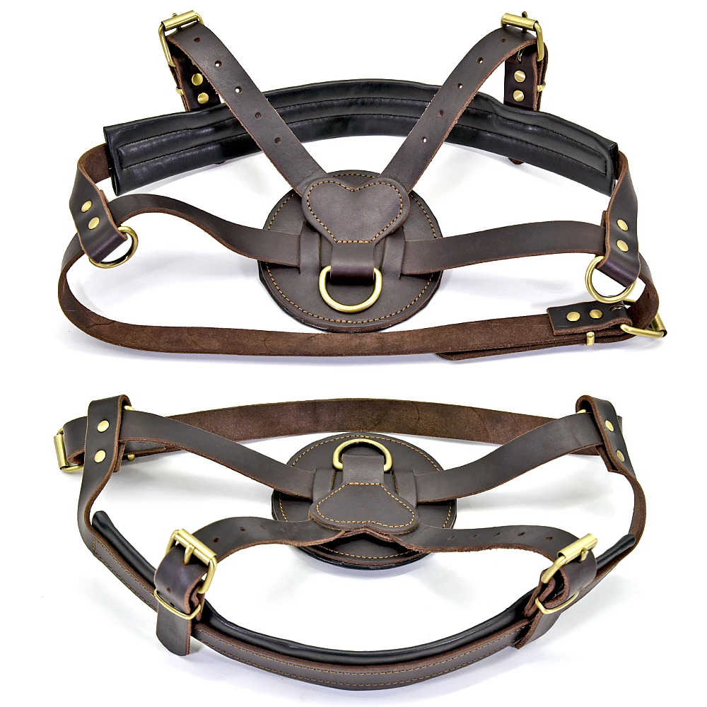 Genuine Leather Dog Harness Brown Soft Walking Training Harnesses Adjustable Chest Medium Large Dogs Pitbull Alaskan Harness