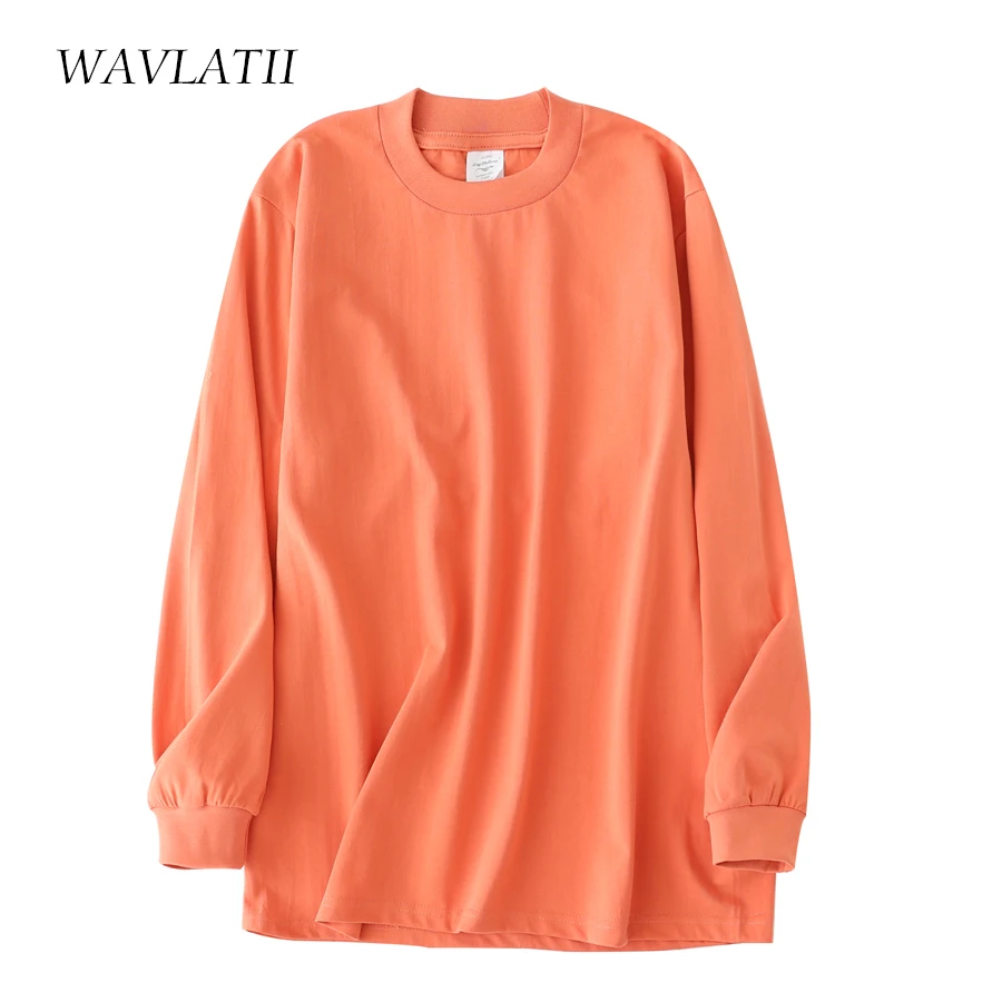 WAVLATII Brand New Women Casual Sweatshirts Female 100% Cotton Grey Hoodie Lady Orange Long Sleeve Tops for Autumn WH2118