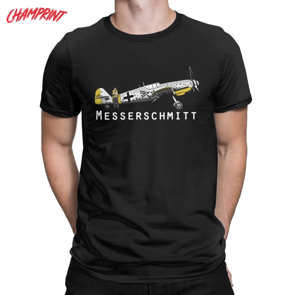 Funny Messerschmitt BF 109 T-Shirt for Men Cotton T Shirts Fighter Plane WW2 War Pilot Aircraft Airplane Tees 4XL 5XL Clothing