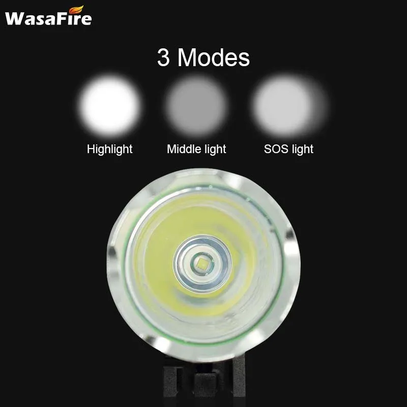 WasaFire 1800lm LED Bicycle Light XML T6 Mountain Road Bike Front Lights Cycling Flashlight Headlamp with 18650 Battery Pack