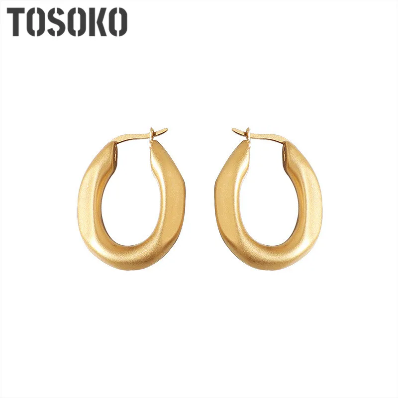 TOSOKO Stainless Steel Jewelry 2020 New Gold Color Earrings For Women Multiple Trendy Geometric Oval Haze Earrings BSF355