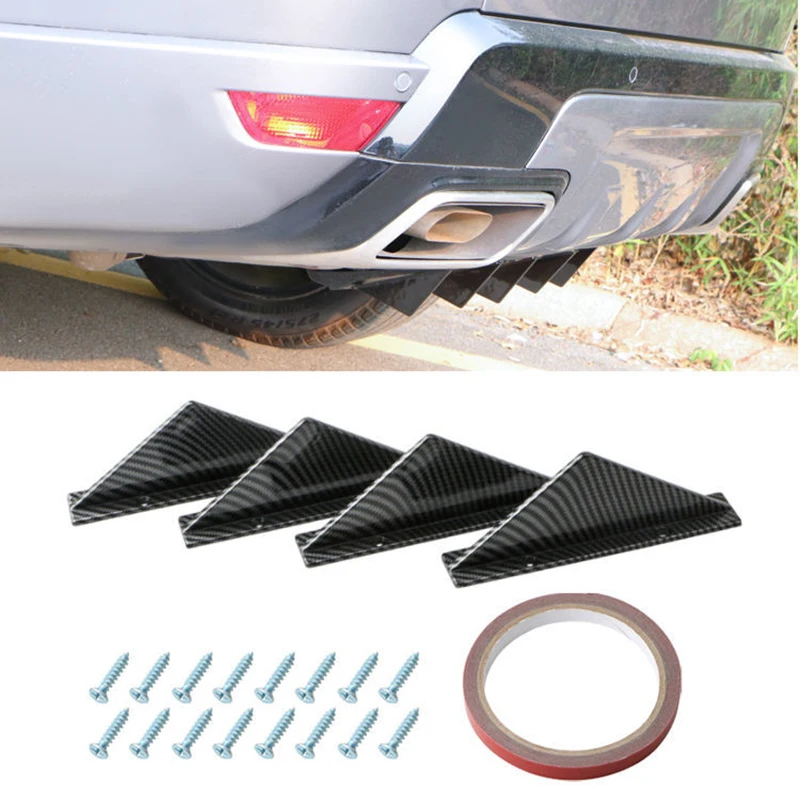 

4pcs Universal Rear Bumper Diffuser Mini Spoiler Shark Fin Carbon Apperance Back Bumper Lip Chassis Diffuser Spoiler