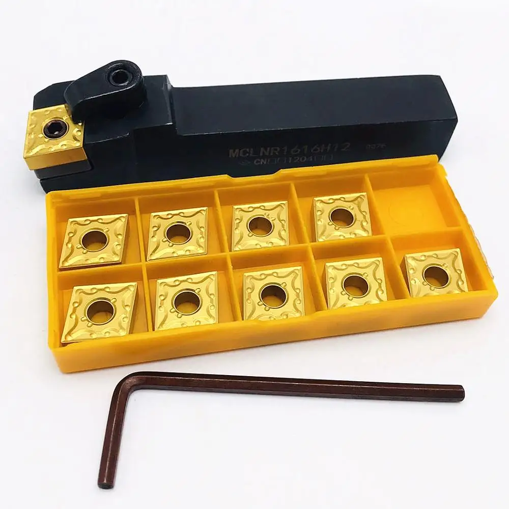 ที่ยึดเครื่องมือเครื่องกลึง MCLNR1616H12CNC MCLNR2020K12 MCLNR2525M12 + 10ชิ้น CNMG120408ใบมีดเพชร CNMG120404ชิ้นส่วนเครื่องกลึงโลหะ mclnr
