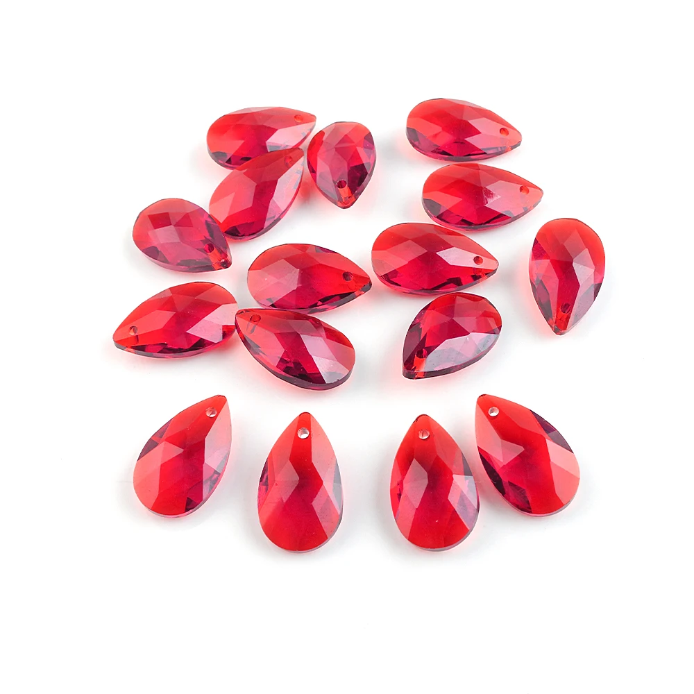 20Pcs/Lot Lampwork Glass Teardrop Beads Red 13X22mm Crystal Pear Pendant For DIY Jewelry Making Necklaces Handicrafts Supplies