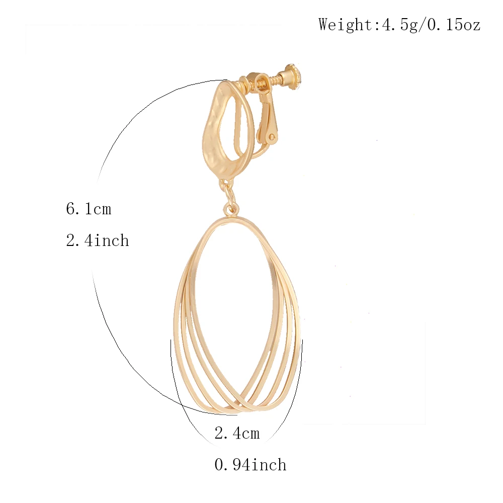 GRACE JUN Korea Style Gold Color  Copper Material Geoemtric  Clip on Earrings Without Pierced Elegant Cuff Ear Clip Anti-allergy