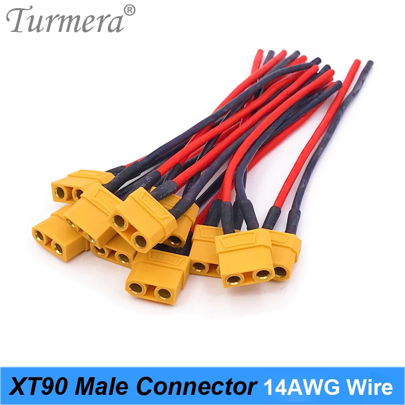 Turmera-conector macho XT90, cable de silicona 14AWG para batería 18650, longitud de aproximadamente 15cm