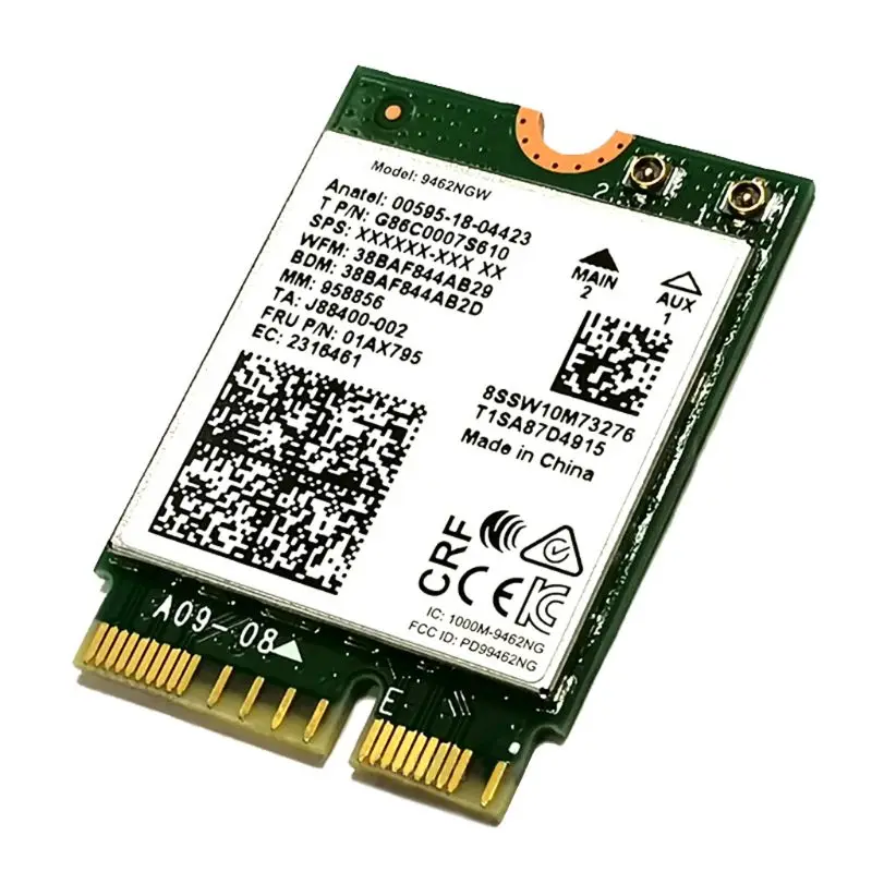 Wireless-AC Dual Band Wifi Card Adapter for Intel 9462NGW CNVI NGFF M.2 Key E with Bluetooth-compatible 5.0 for Win10