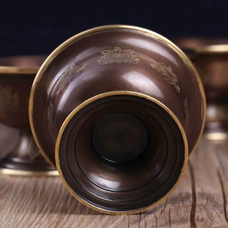 Tibetan Buddhist Pure Copper Water Offering Bowl - Handmade Holy Water Cup for Ritual Use
