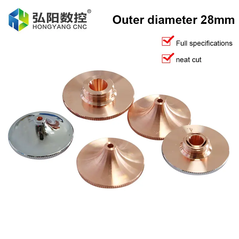 Laser Nozzle Hongshan Single And Double Layer 28mm Cutting Metal Copper Nozzle Enhanced Head Diameter 0.8-5.0 Thread M11