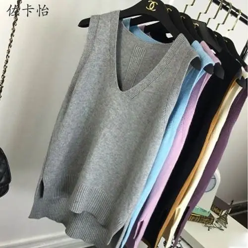 

Woman Sweaters Sweater Vest Women's Slim V-neck Knitted Mid-Length Sleeveless Spring Autumn Women Femme Chandails Pull Hiver