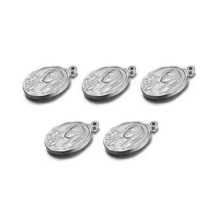 5pcs Stainless Steel Portrait Virgin Mary Pendant Anti-Corrosion Oval Round Catholicism Pendant Charm Jewelry Making Accessories - Image 6