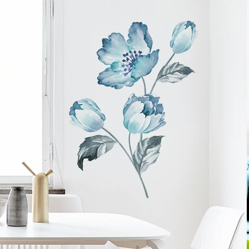 

Blue Flower Bouquet Wall Sticker Bedroom Living Room Decoration Mural Fridge Cupboard Home Decor Self-adhesive Flowers Paster