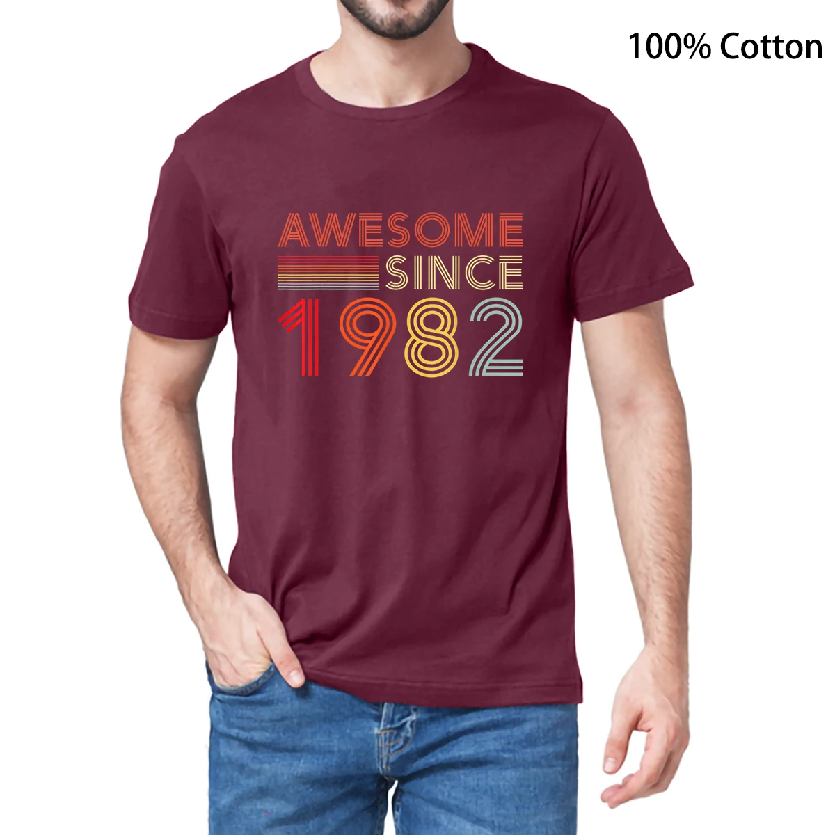 Unisex 100% Cotton Awesome Since 1982 40th Birthday Gifts 40 Years Old Men's Novelty T-Shirt Women Casual Harajuku Soft Top Tee