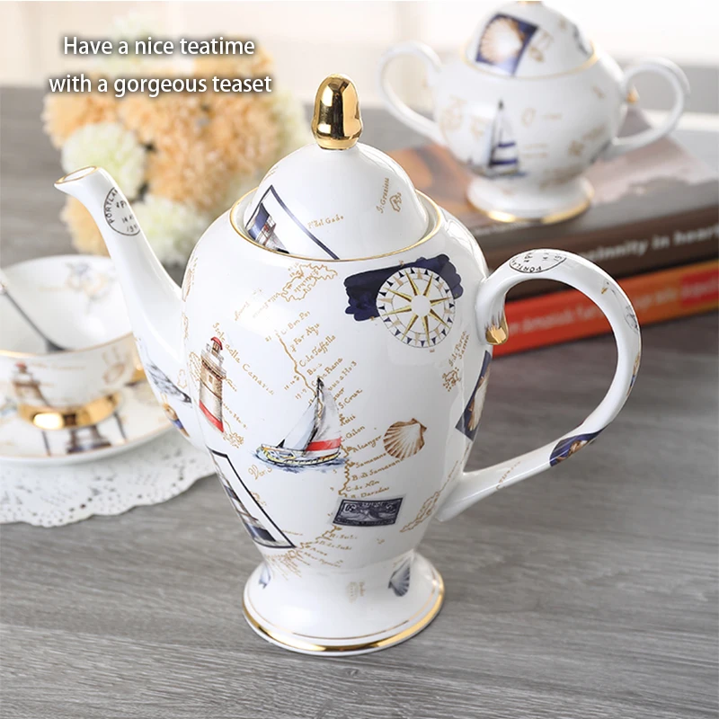 Logbook Bone China Coffee Set Europe Porcelain Tea Set Ceramic Pot Creamer Sugar Bowl Teatime Teapot Tea Coffee Cup Coffeeware