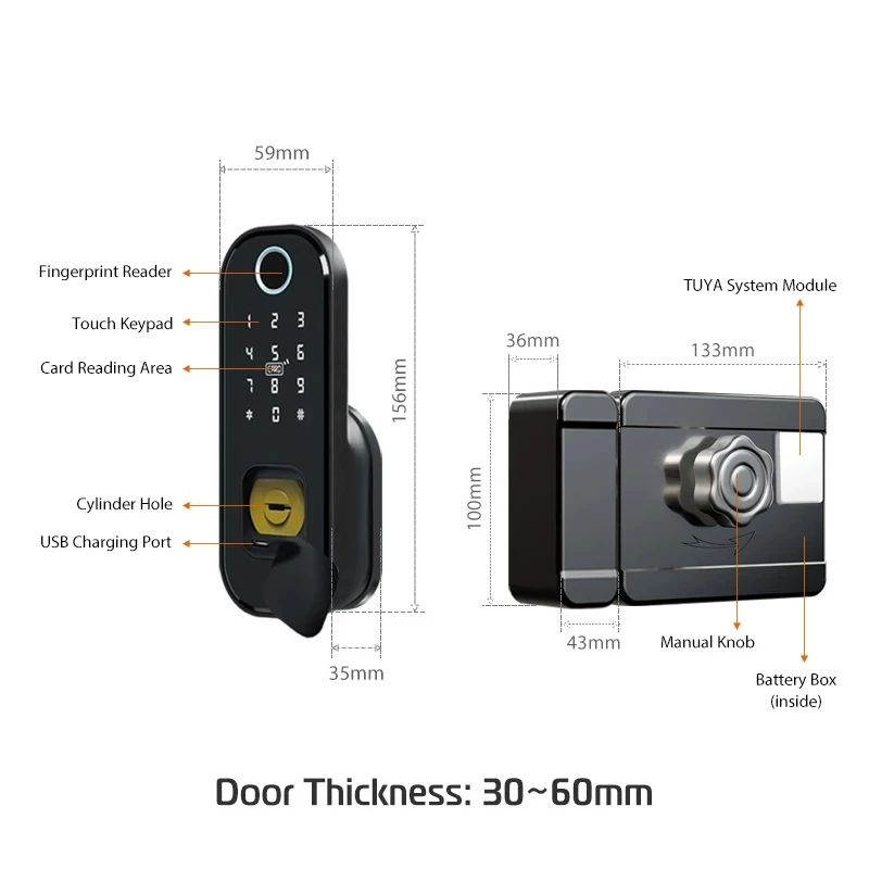 Waterproof Wifi Tuya Smart Locks Fingerprint Door Lock With Card Digital Code Electronic Rim Lock For Home Security Mortise