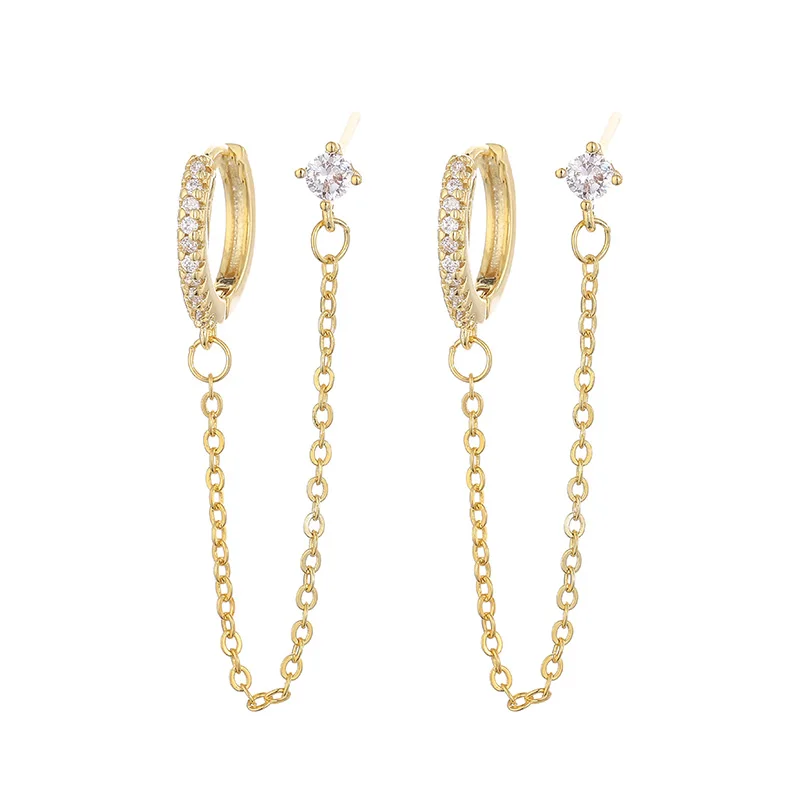ANENJERY Micro Zircon Double Pierced Hoop Earrings For Women Creative Chain Earrings Party Jewelry