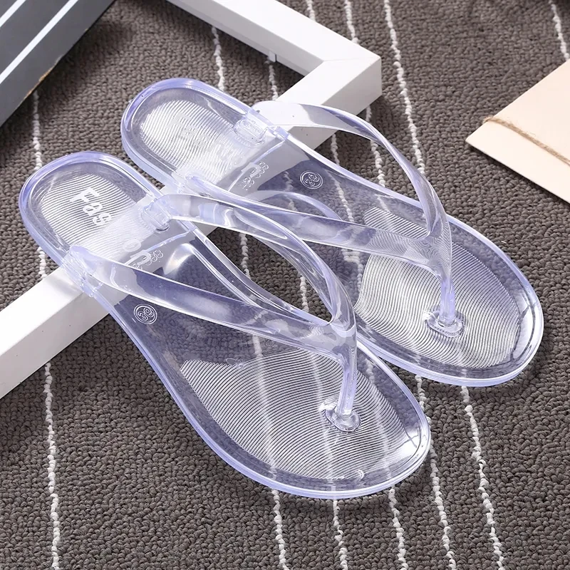 Summer Beach Flat Clear Flip Flops Girls Transparent Slippers Female Jelly Shoes Plain Color Women\'s Flip-Flops Ladies Slides