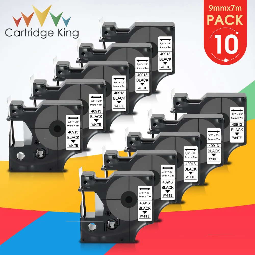 10PK 40913 9mm Label Tape for D1 DYMO 40913 Black on White Compatible for DYMO LabelPoint Label Manager 160 280 420P Label Maker