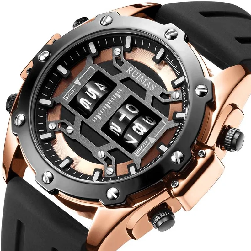 RUIMAS Drum Roller Watches Men Top Brand Luxury Quartz Digital Wristwatch Male Relogio Masculino 2019 New Military Watch Man 553