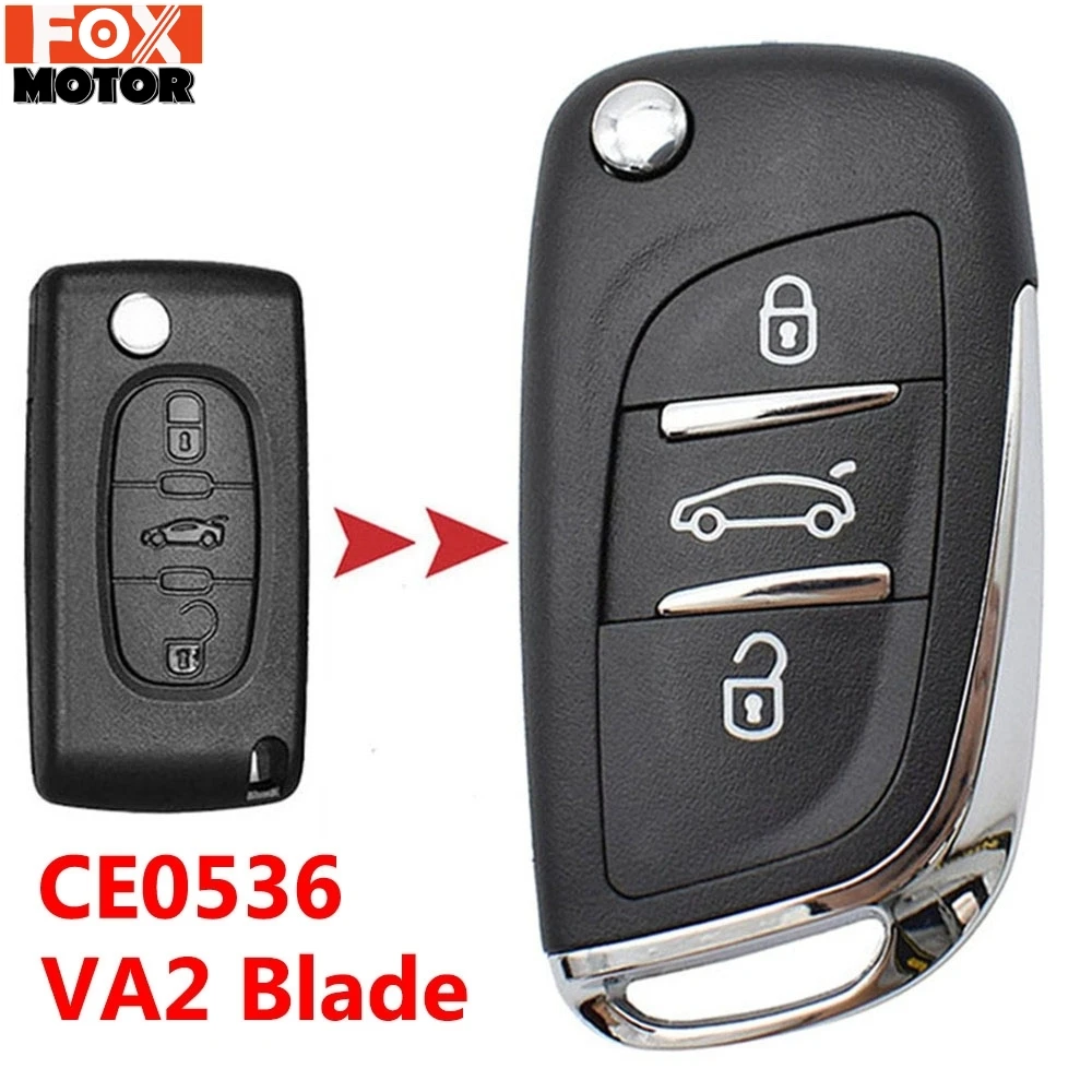 

For Peugeot 308 207 307 3008 807 Expert Partner Replacement VA2 Blade CE0536 3 Buttons Modified Flip Remote Key Case Fob Shell