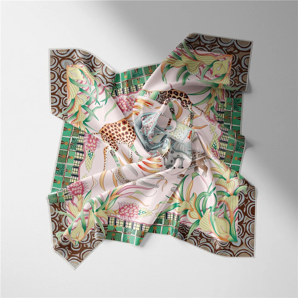 Foulard carré imprimé animaux de la forêt pour femmes, foulards Twill, enveloppes, bandana, petit hijab, Lady aught, groupe de sauna, bandeau de la présidence, 53cm