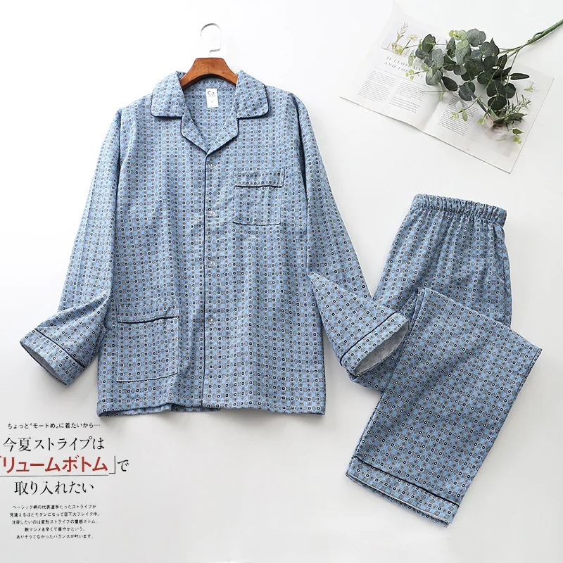 2024 primavera autunno uomo Casual Plaid pigiama set maschile 100% cotone Sleepwear Suit manica lunga colletto rovesciato camicia e pantaloni XXL