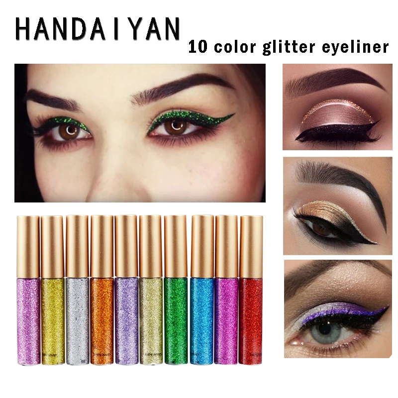 HANDAIYAN-delineador de ojos líquido brillante, 1 unidad, 10 colores, sombra de ojos metálica brillante y combinación de lápiz, maquillaje de ojos