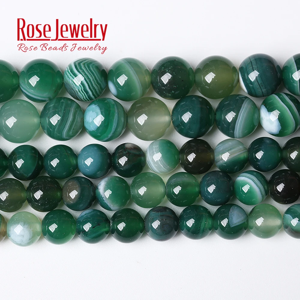 Natural Stone Green Striped Onyx Agates Round Loose Beads 15\