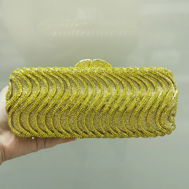 

Yellow Wave Shape Ladies Diamond Clutch Bags Luxury Female Evening Prom Clutches Women Crystal ChainTop-Handle Shoulder Handbags