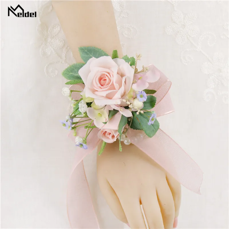 Melda, bracelete de noiva, pulseira para menina, noivo, boutique, seda artificial, rosa, calla, lírio de flor para homens, festa de casamento, decoração de flores