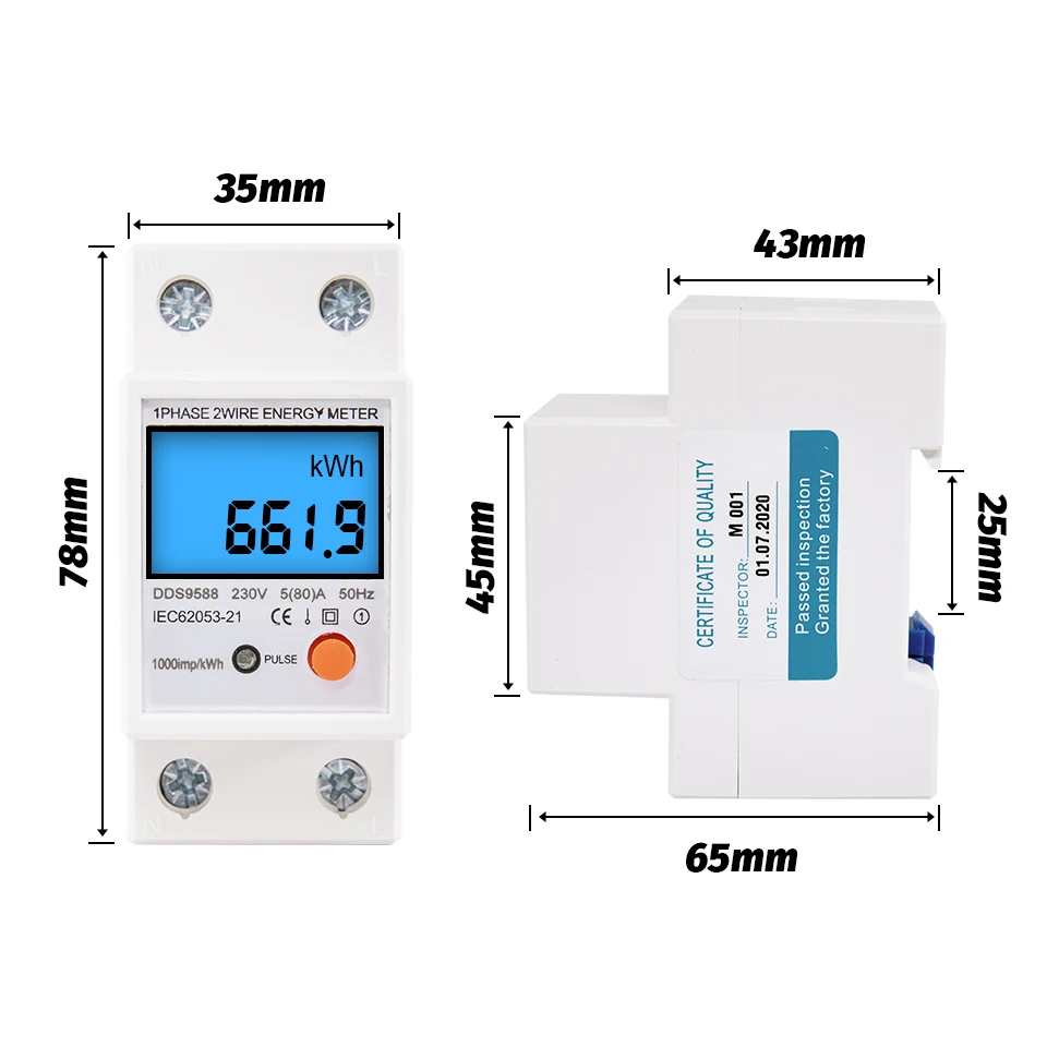 مقياس الطاقة الرقمي ، مقياس طاقة التيار المتردد Din Rail KWH ، الجهد الحالي مع إضاءة خلفية مع وظيفة إعادة الضبط 220V/230V 5(80)A