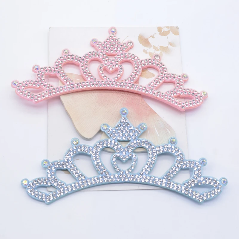 6Pcs 13CM Padded Crown Rhinestone Patches for DIY Clothes Hat Shoes Crafts Decor Applique Headwear Bow Jewelry Accessories