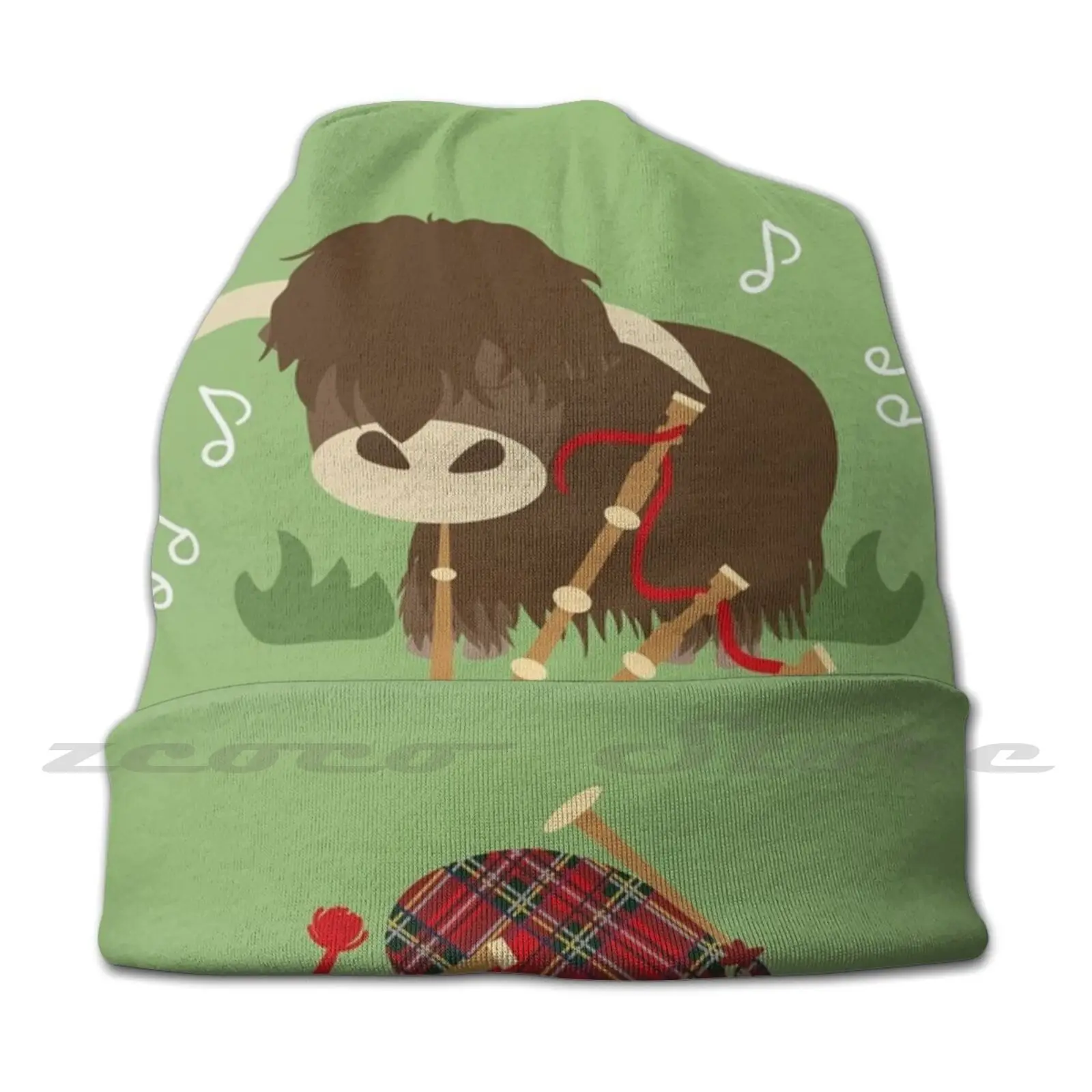 Highland Cattle Play Bagpipes-Black Knit Hat Elastic Soft Personalized Pattern Present Cap Highland Cattle Bagpipes Funny